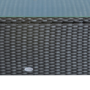 Patio Side Table, Handwoven Wicker Furniture with Tempered Glass Top, Black