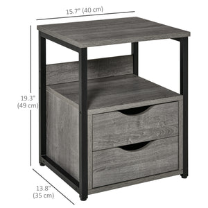 Bedside table with 2 drawers and storage shelf, gray