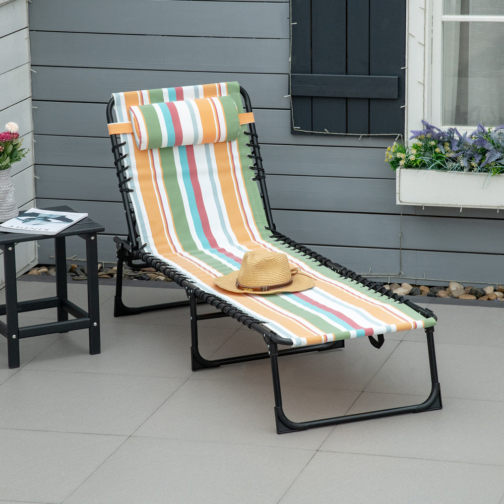 Folding chaise lounge with headrest, multicoloured