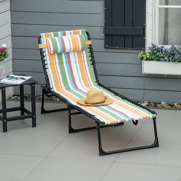 Folding chaise lounge with headrest, multicoloured