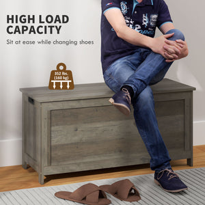 Storage chest with 2 safety hinges and side handles, aged gray