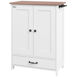 Dog food storage station with bowls, white