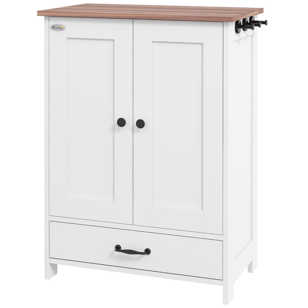 Dog food storage station with bowls, white