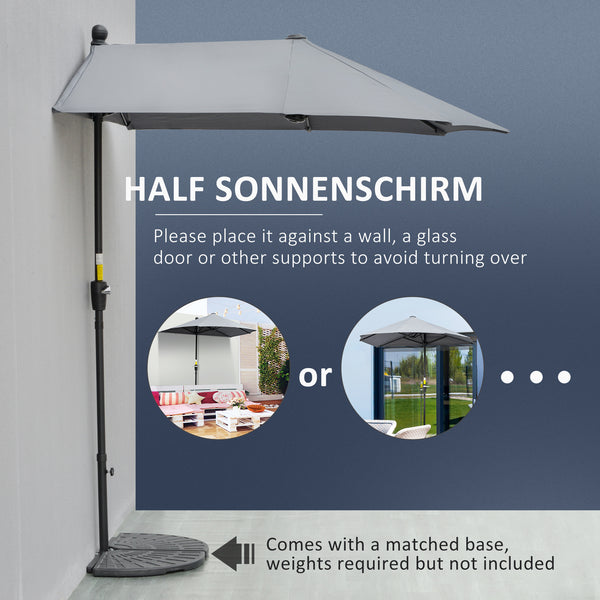 6-foot parasol with double-sided canopy, crank and base, grey