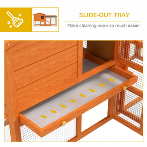 Two-tier rabbit hutch with run and water/UV-resistant roof