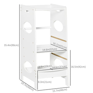 Sturdy children's step stool with 3-level adjustable height, white