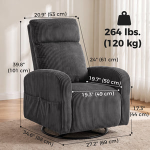 Dark grey corduroy swivel armchair