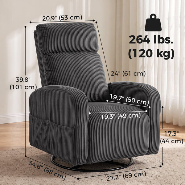 Dark grey corduroy swivel armchair