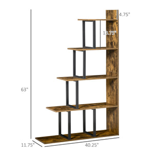 5-Tier Industrial Wooden Bookcase, Rustic Brown
