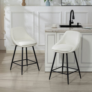 Set of 2 counter-height, swivel, padded bar stools with backrest, cream white