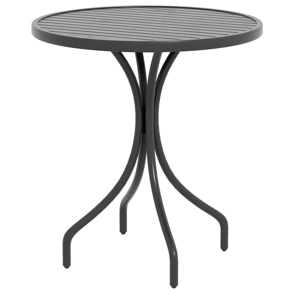 26" Round Patio Table, Outdoor Side Table with Steel Frame and Slat Tabletop for Garden, Balcony, Black