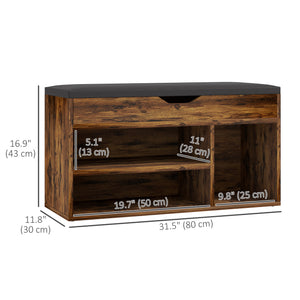 Shoe bench with padded seat and hidden storage – Rustic brown