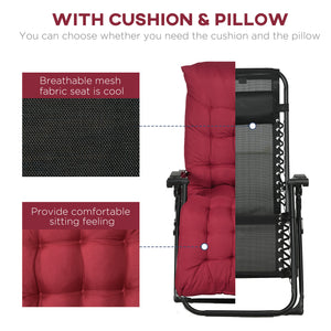 Set of 2 Zero Gravity Reclining Chairs with Cushion and Headrest, Wine Red