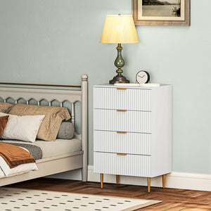 Modern 4-drawer chest of drawers with gold legs and handles, white
