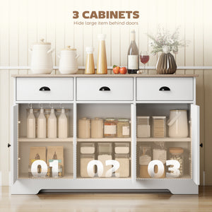 Country-style buffet, with 3 sliding doors and 3 drawers, white, ideal for the living room and kitchen.