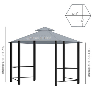 13 ft hexagonal gazebo with mosquito netting and shade curtains, grey
