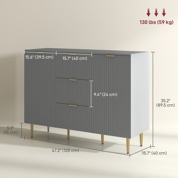 Modern kitchen storage cabinet with 3 drawers and adjustable shelves, grey