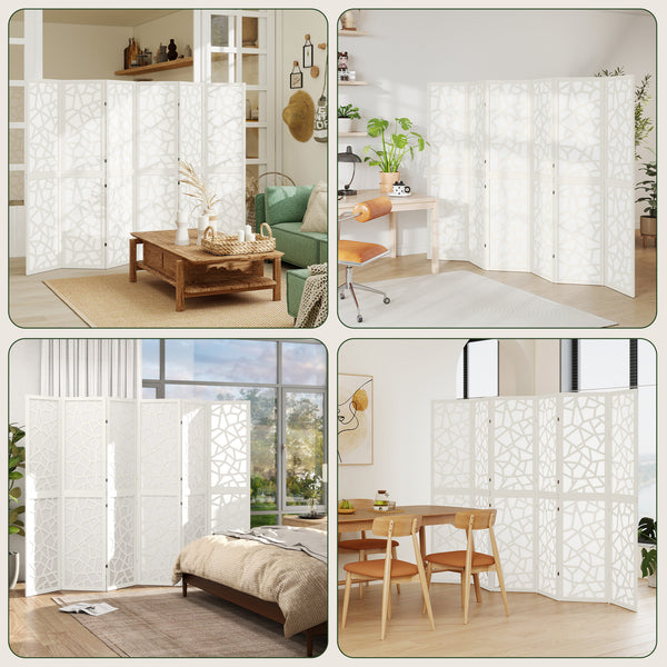 6-panel folding screen, 1.70 m, lightweight, geometric pattern, white