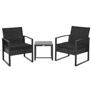 3-piece garden furniture set in black woven resin