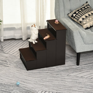 4-step wooden staircase, dark coffee color