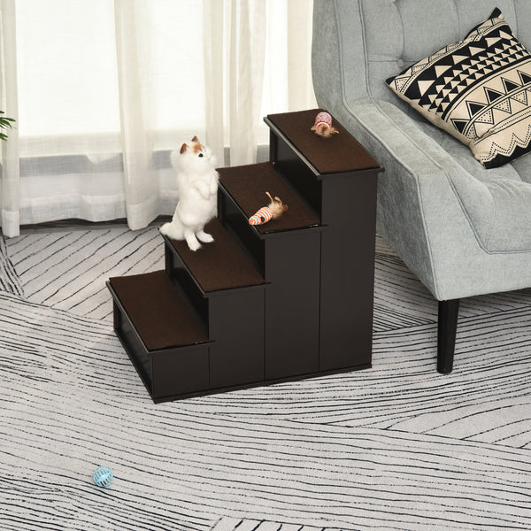 4-step wooden staircase, dark coffee color