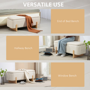 Ottoman bench with storage and cushioned seat – Cream white