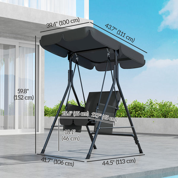 1-seater outdoor swing with adjustable canopy, removable seat and back cushions, black