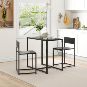 Dining table and chairs set, industrial style, for 2 people, ideal for small spaces, black