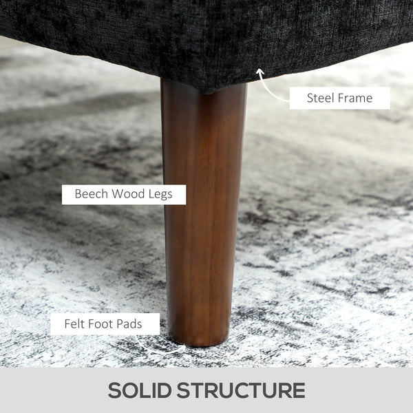 Modern corner sofa with removable chaise longue, wooden legs, black