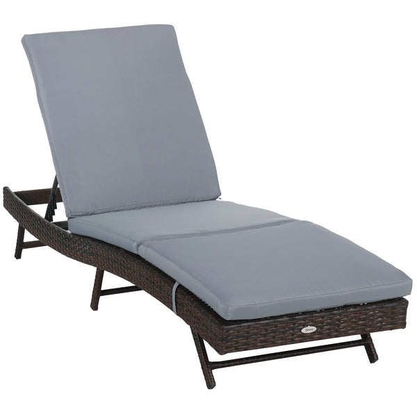 Woven resin chaise lounge with 5-position adjustable backrest, grey