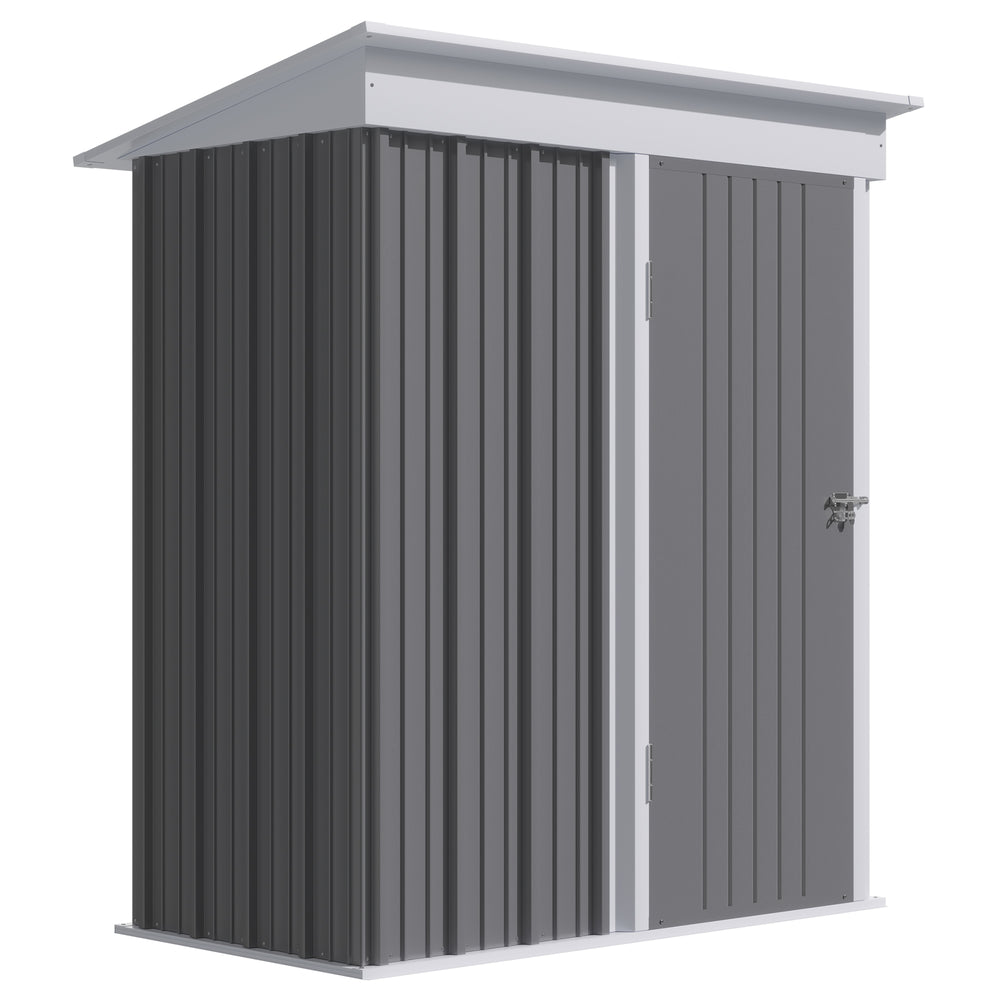 Lean-to steel garden shed with adjustable shelf, lock and gloves, grey