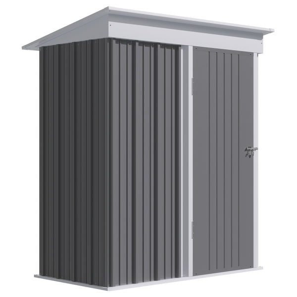 Lean-to steel garden shed with adjustable shelf, lock and gloves, grey
