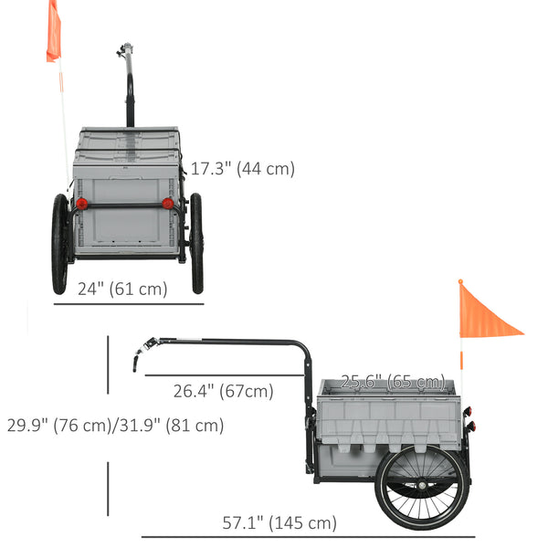 Steel bicycle trailer with foldable storage box and safety reflectors