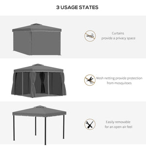 10' x 10' 2-Tier Gazebo with Zippered Mesh Sidewalls, Aluminum Frame, Dark Gray