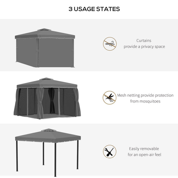 10' x 10' 2-Tier Gazebo with Zippered Mesh Sidewalls, Aluminum Frame, Dark Gray