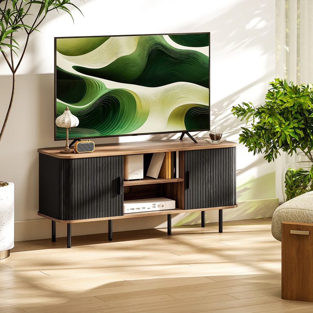 TV Stand for TVs up to 55 inches with Storage Shelves and Cabinets, Black