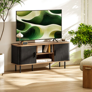 TV Stand for TVs up to 55 inches with Storage Shelves and Cabinets, Black