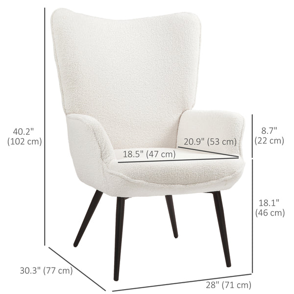 Sherpa Upholstered Wingback Accent Chair, Cream White