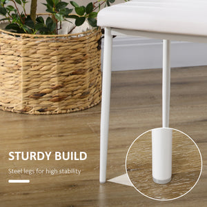 Set of 6 high-back faux leather chairs with metal legs, white