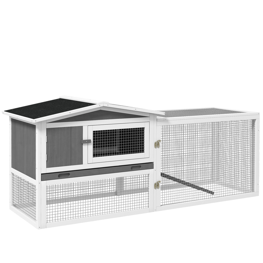 Wooden hutch with removable tray, opening roof, waterer and run, grey