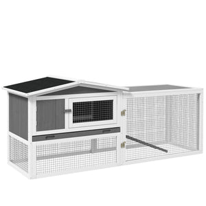 Wooden hutch with removable tray, opening roof, waterer and run, grey