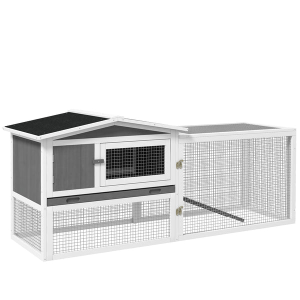 Wooden hutch with removable tray, opening roof, waterer and run, grey