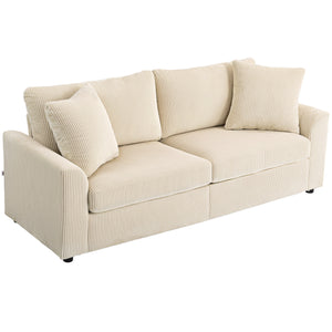 Modern 3 seater sofa with pocket springs and 2 decorative cushions, cream white