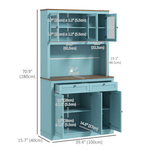 Pantry with microwave space and glass doors, blue