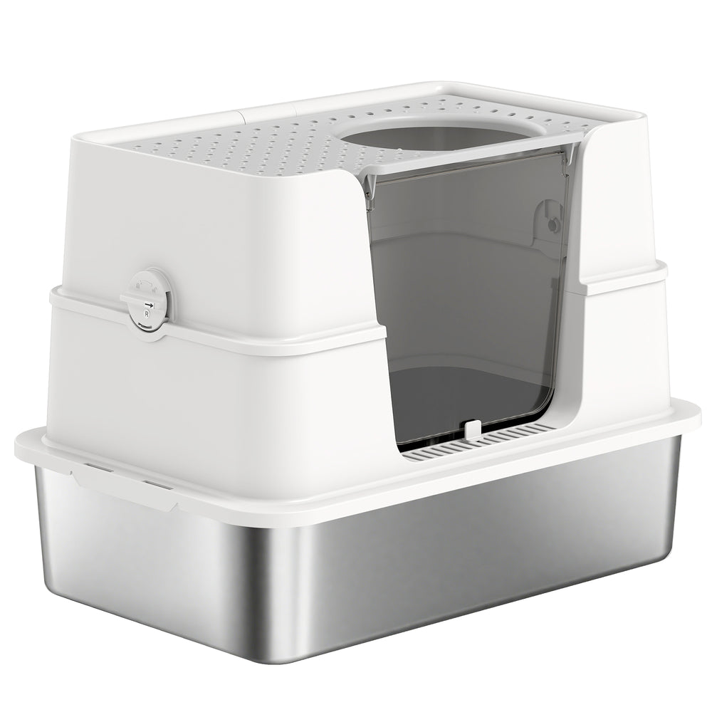 XL stainless steel litter box with hinged lid