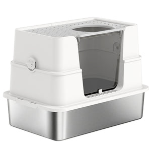 XL stainless steel litter box with hinged lid