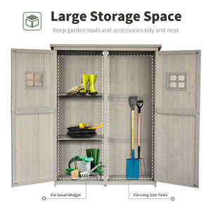 Wooden storage unit with windows and double doors, grey