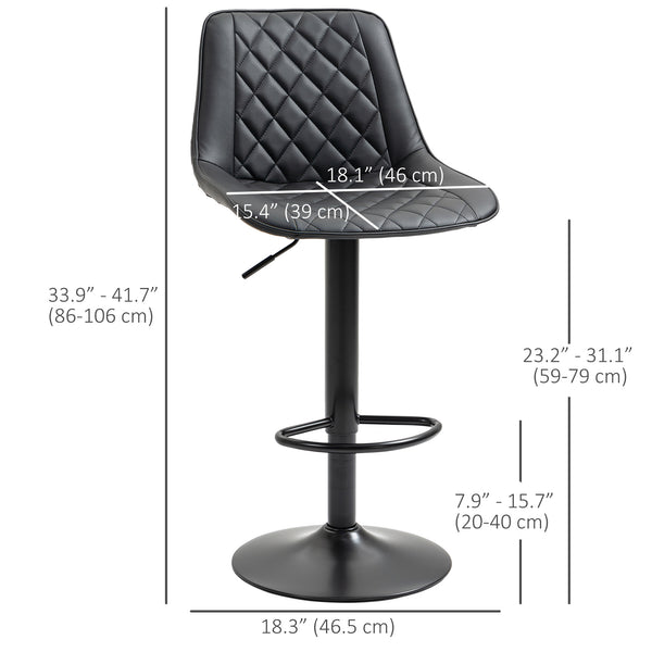 Bar Stools Set of 2, Swivel Counter Height Barstools with Back, Footrest, Adjustable Height, Black