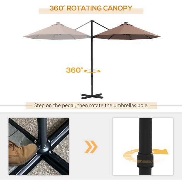 9.5'x8.5' Offset Patio Umbrella with Solar Powered LED Lights,