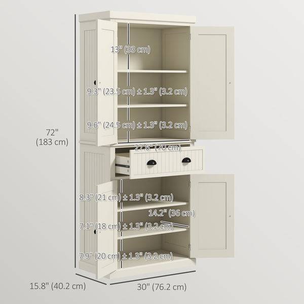 72" Pantry with Drawer, Doors, Cream White